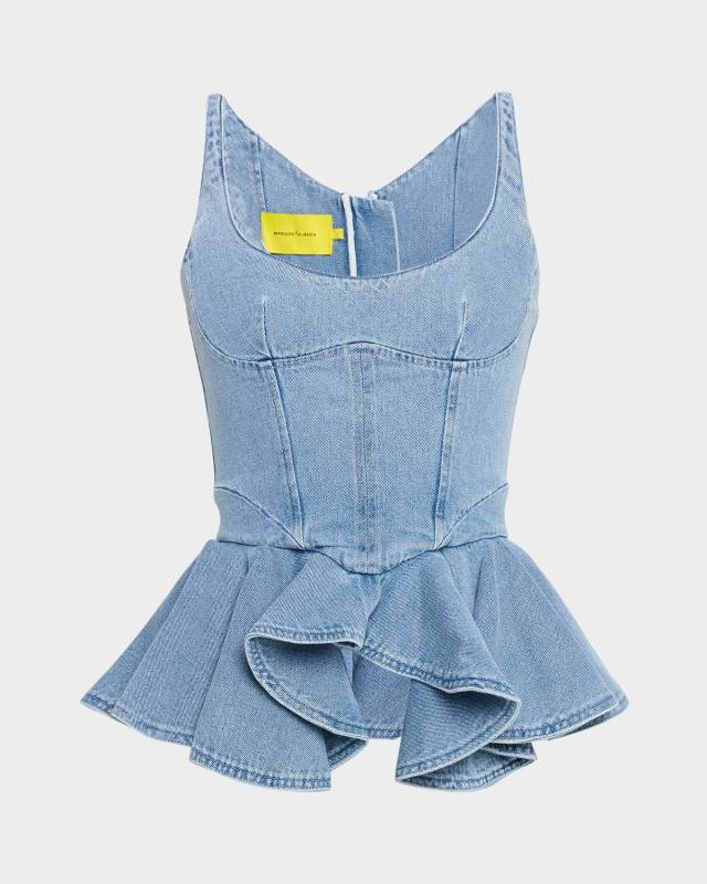 Denim Corset Top with Peplum